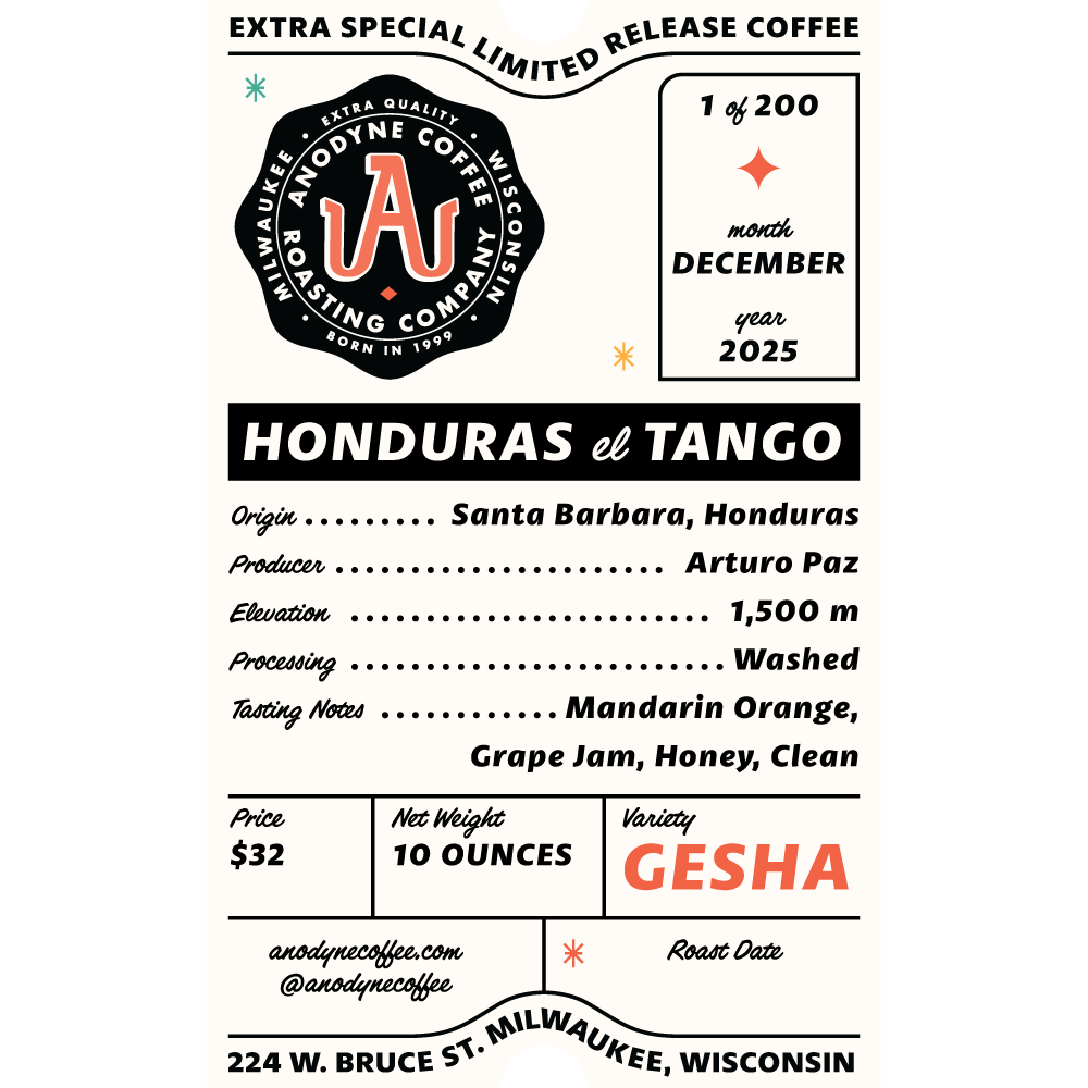 Honduras el Tango Gesha (Dec 5) - Anodyne Coffee Roasting Co.