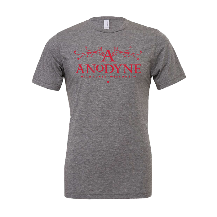 Anodyne logo on a grey tshirt