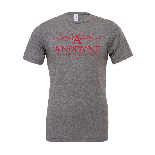 Anodyne logo on a grey tshirt