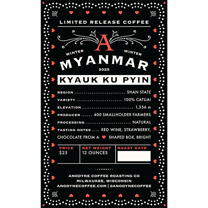 The label for Myanmar Kyauk Ku Pyin coffee