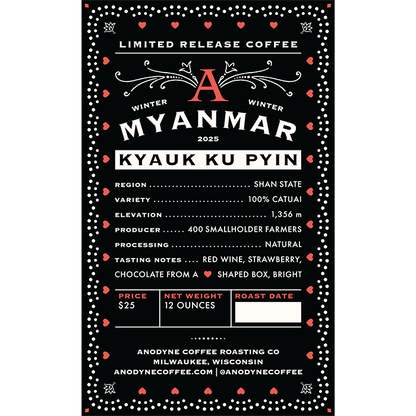 The label for Myanmar Kyauk Ku Pyin coffee